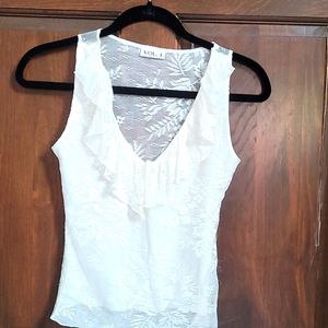 S - Vol. I - IVORY lace Sleeveless Blouse Ruffle Front Lined Front